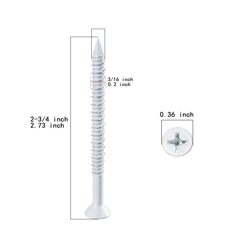 WenSilon(30 PCS) 3/16"" x2-3/4 White Concrete Screw Anchor White Flat Head for Anchoring to Masonry, Block or Brick Stucco - Image 2